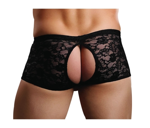 Male Power Stretch Lace Short S/M Black - Open Style Lingerie Briefs