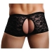 Male Power Stretch Lace Short S/M Black - Open Style Lingerie Briefs