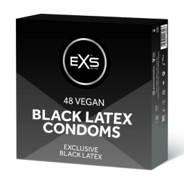 EXS Black Latex Vegan Condoms 48-Pack - Modern Black Finish, Flared Shape