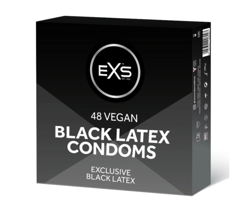 EXS Black Latex Vegan Condoms 48-Pack - Modern Black Finish, Flared Shape