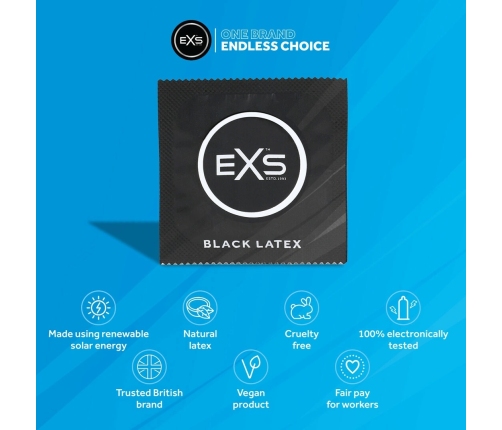 EXS Black Latex Vegan Condoms 48-Pack - Modern Black Finish, Flared Shape