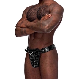 Male Power Taurus Imitation Leather Cage Thong Black One Size