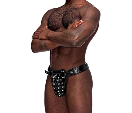 Male Power Taurus Imitation Leather Cage Thong Black One Size