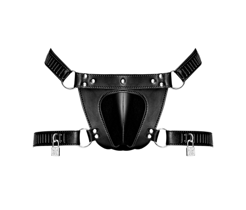 Scorpio - Imitation Leather Chastity Thong - One Size - Black