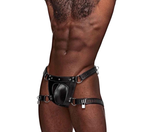 Scorpio - Imitation Leather Chastity Thong - One Size - Black