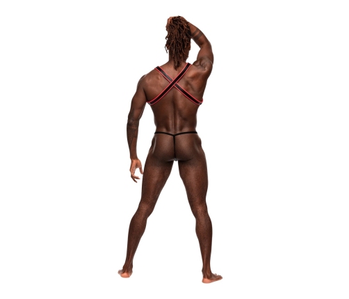 Leo - Imitation Leather Harness - One Size - Black/Red