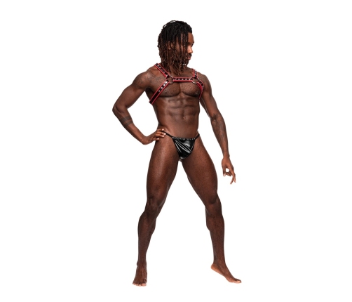 Leo - Imitation Leather Harness - One Size - Black/Red