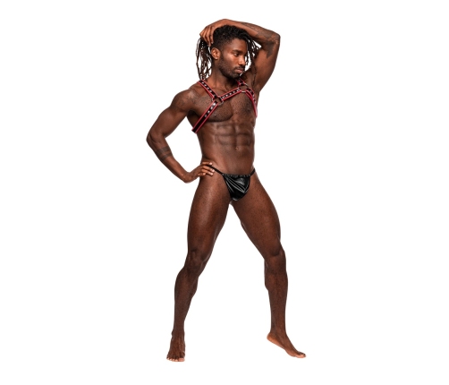 Leo - Imitation Leather Harness - One Size - Black/Red