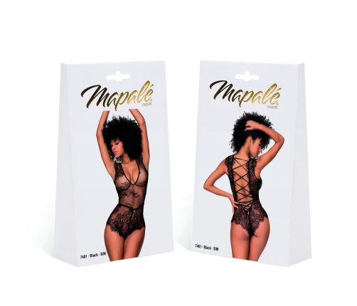 Mapale Eyelash Lace Bodysuit S/M Black - Adjustable Back Detail