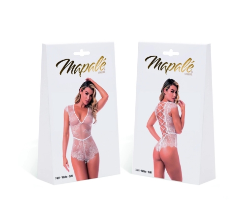 Mapale Eyelash Lace Bodysuit S/M White with Adjustable Closure