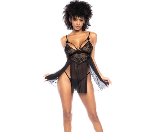 Leg Avenue Babydoll S/M Black - Floral Lace & Mesh Lingerie Set