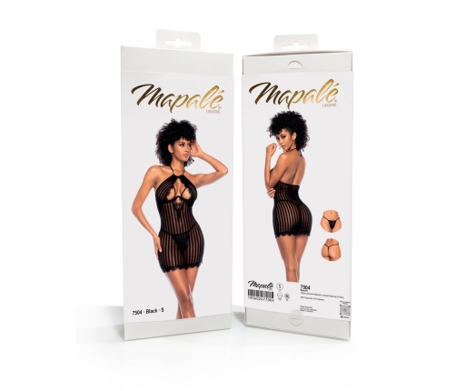 Leg Avenue Babydoll M Black - Striped Mesh & Eyelash Lace Set