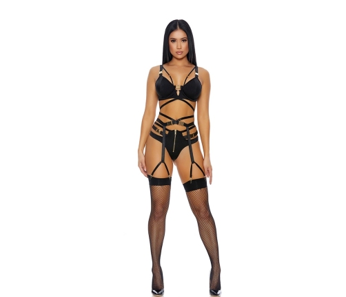 Dreamgirl Buckle Up 3-Piece Lingerie Set with Gold Accents XL