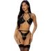 Link To Me 3-Piece Vinyl Lingerie Set with Chains and Garter L