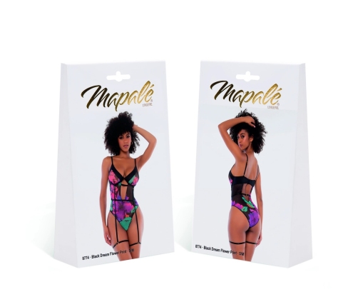 Dreamgirl Teddy L/XL Black Floral Print Adjustable Bodysuit