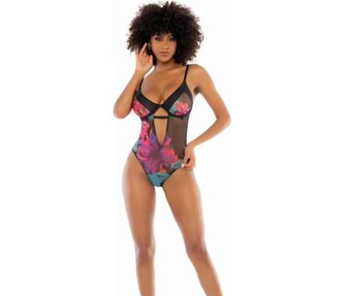 Dreamgirl Teddy L/XL Black Floral Print Adjustable Bodysuit