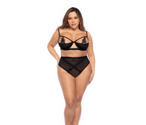 Leg Avenue Two Piece Set 3/4X Black - Embroidered Floral Design