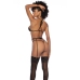 Leg Avenue L/XL Black Sheer Mesh Three-Piece Set with Embroidered Details