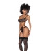 MapaleL/XL Three-Piece Eyelash Lace Lingerie Set Black