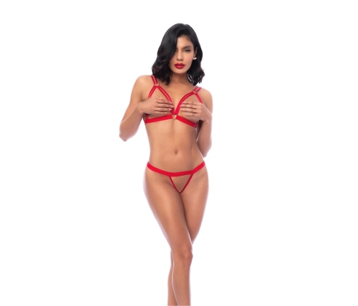 Mapale Two Piece Set S/M Red - Adjustable Open Top & G-String