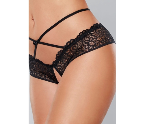 Open Panty with Lace Trim and Crisscross Straps - One Size
