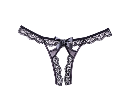 Lace and Mesh Open Panty - One Size - Black