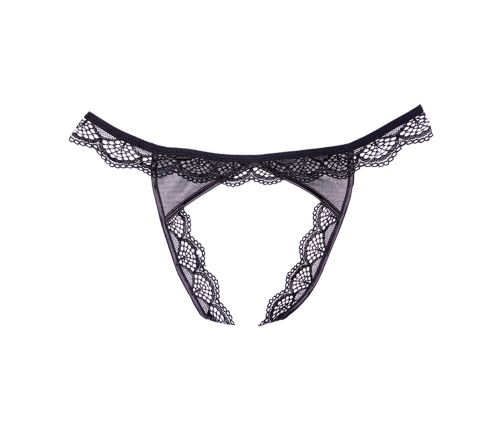 Lace and Mesh Open Panty - One Size - Black