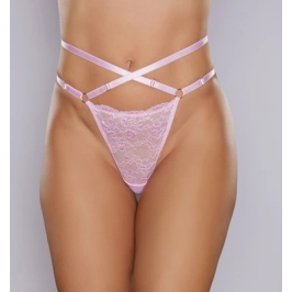 Cherished - Lace and Mesh Thong - OS - Pink