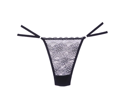Lace and Mesh Thong - One Size - Black