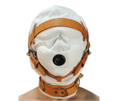 Total Sensory Deprivation Leather Hood - M/L - White