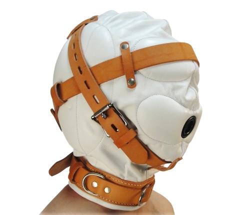 Total Sensory Deprivation Leather Hood - M/L - White