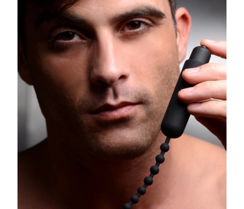 XR Brands Dark Rod Black Vibrating Beaded Silicone Urethral Device 24cm