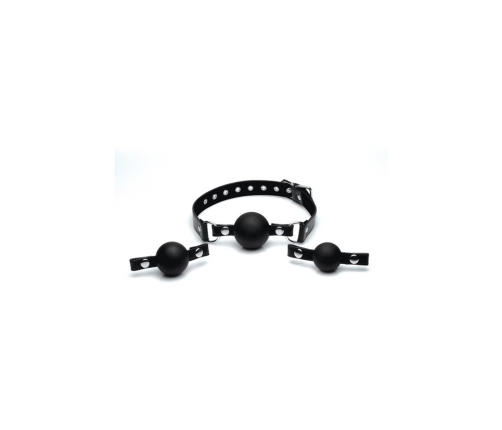 XR Brands Interchangeable Silicone Ball Gag Set Adjustable Strap Black