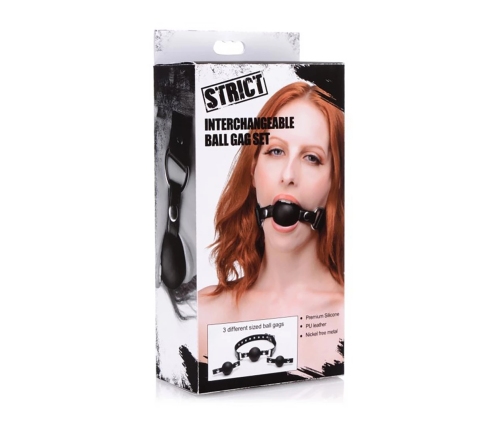 XR Brands Interchangeable Silicone Ball Gag Set Adjustable Strap Black