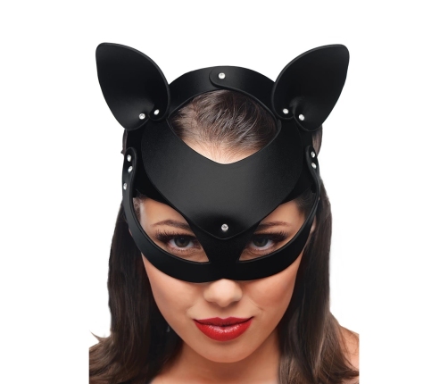 XR Brands Cat Tail Intimate Accessory Set - Black Leather Mask & Tail Plug