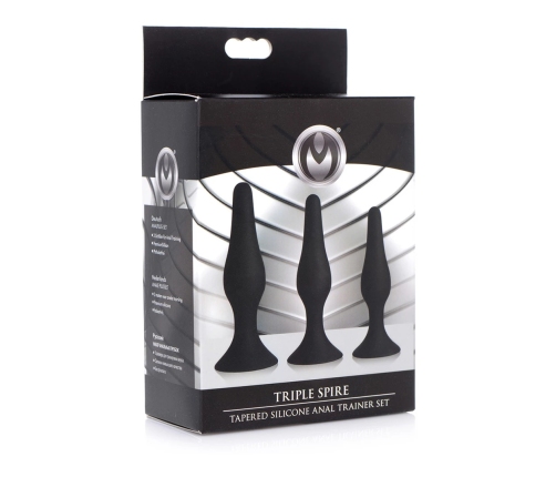 Triple Spire - Tapered Silicone Anal Trainer Set - 3 Pieces - Black