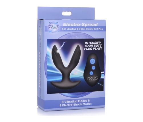 XR Brands Electro-Spread Vibrating Silicone Plug with E-Stim, Black