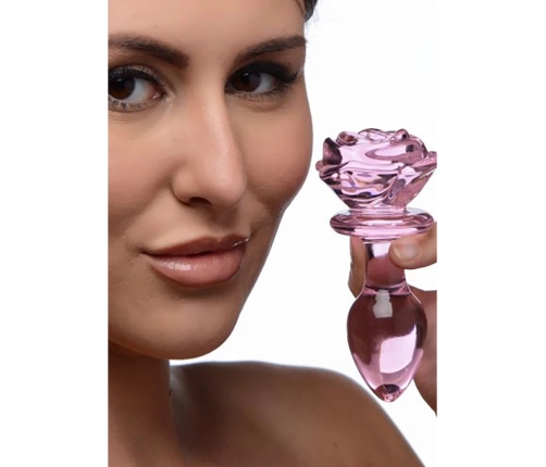 Pink Rose - Glass Butt Plug - Medium
