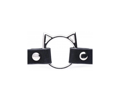XR Brands Slim Kinky Kitty Ring Choker skorzany regulowany czarny