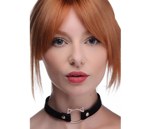 Kinky Kitty Ring Slim Choker - PU Leather - Black