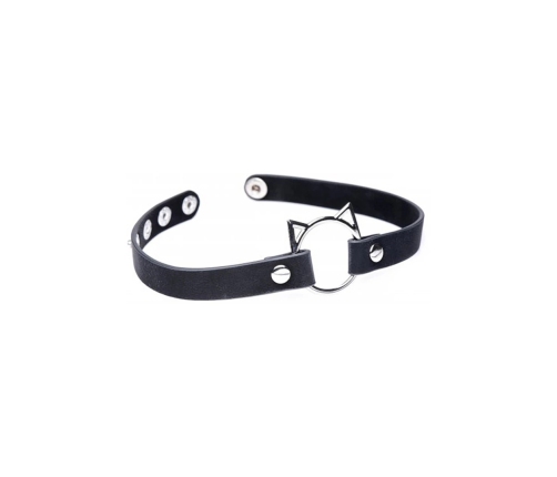 XR Brands Slim Kinky Kitty Ring Choker skorzany regulowany czarny