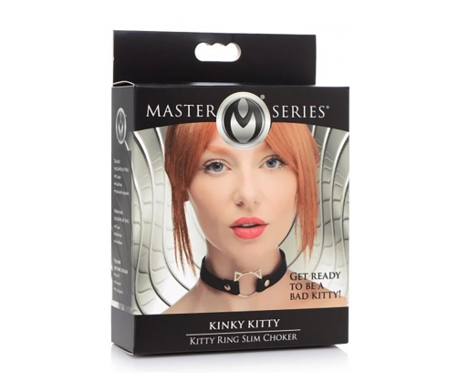 XR Brands Slim Kinky Kitty Ring Choker skorzany regulowany czarny