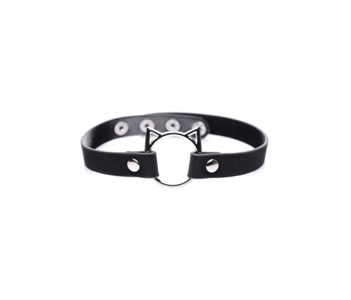 XR Brands Slim Kinky Kitty Ring Choker skorzany regulowany czarny