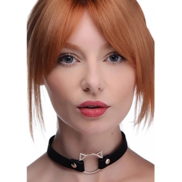 Kinky Kitty Ring Slim Choker - PU Leather - Black