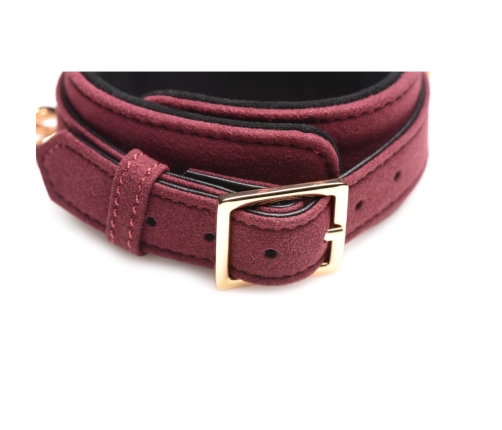 6-Piece Velvet Burgundy Bondage Set with Cuffs, Collar and Belt