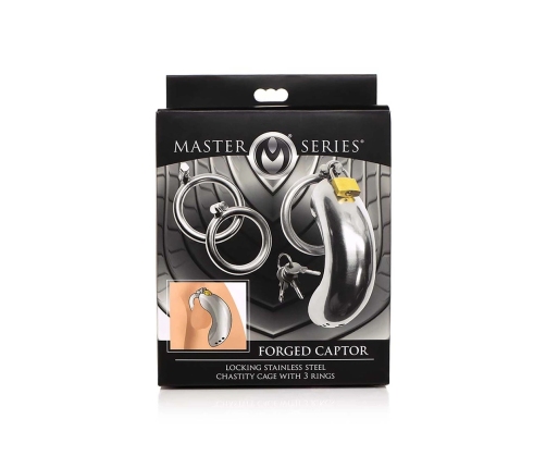 Lockable Stainless Steel Chastity Cage with 3 Rings