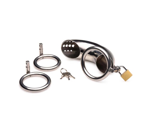 Lockable Stainless Steel Chastity Cage with 3 Rings