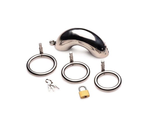 Lockable Stainless Steel Chastity Cage with 3 Rings