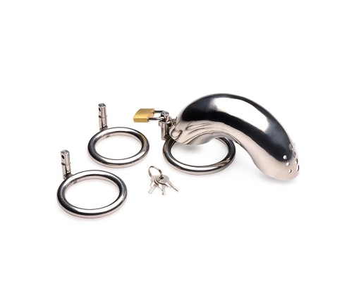 Lockable Stainless Steel Chastity Cage with 3 Rings