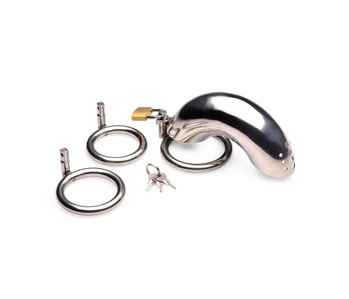 Lockable Stainless Steel Chastity Cage with 3 Rings